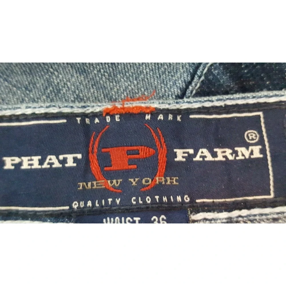 Phat Farm Denim Jean Shorts Mens Size 36 Hip Hop Baggy Y2K Pockets